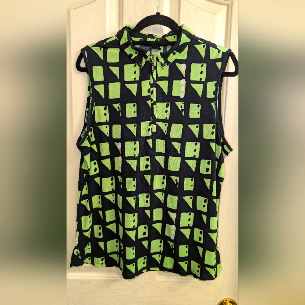 XL DKNY Golf Black and Lime Green Collared Tank Top